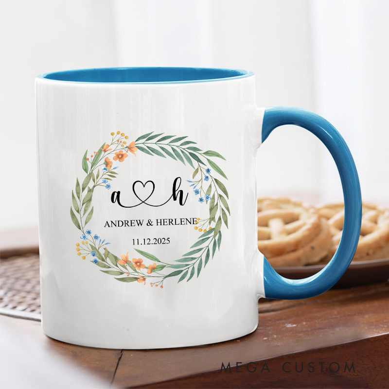 Personalized Floral Initials Couple Mug Couple Wedding Mug for Her Him Newlyweds Coffee Cup for Husband Wife Couple Anniversary Gift Mug