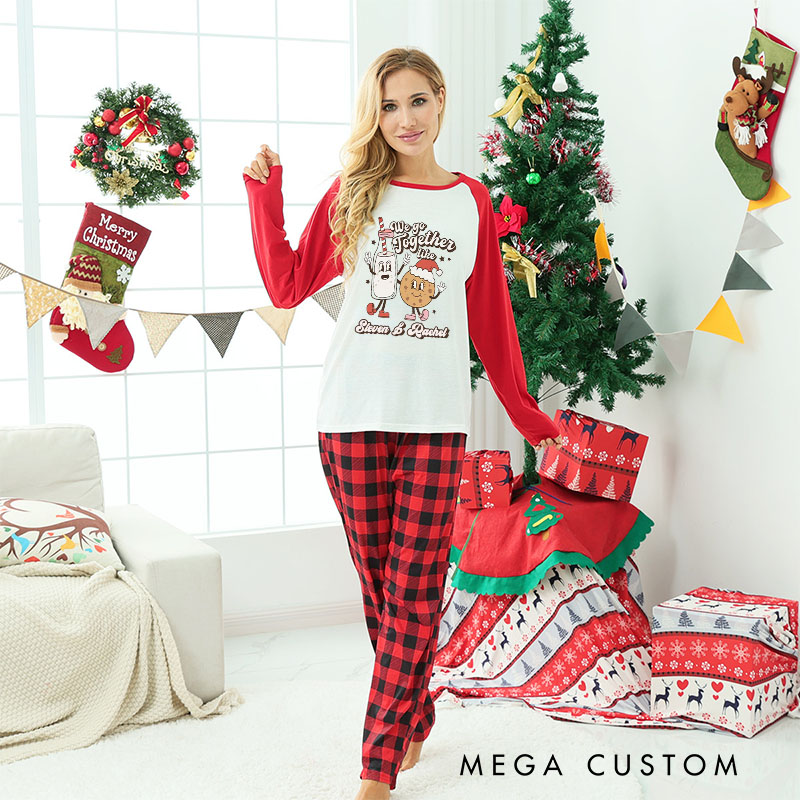 Personalized Couple We Go Together Like Milk and Cookie Xmas Pajamas Christmas Matching Pjs for Husband Wife Boyfriend Girlfriend