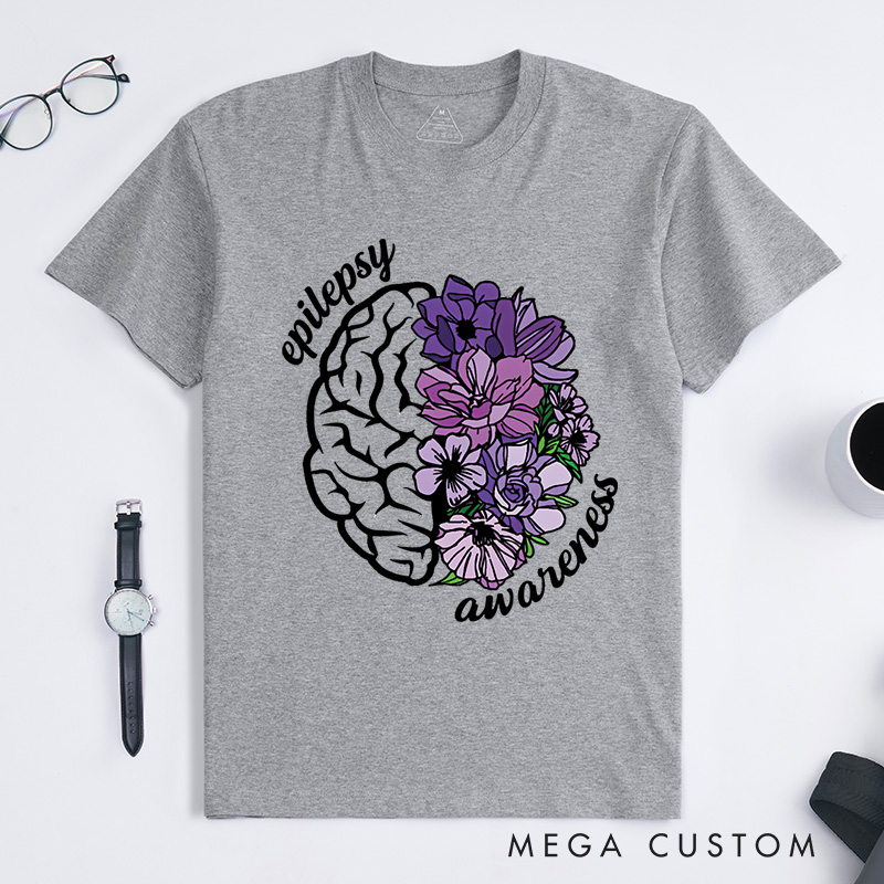 Personalized Epilepsy Awareness Floral Brain Inspirational Support Design T-shirt