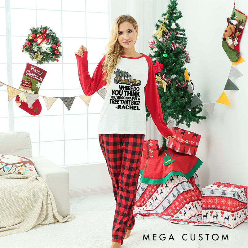 Personalized Funny Couple Bend Over and I’ll Show You Xmas Pajamas Where Do You Think You’re Gonna Put a Tree That Big Matching Pjs for Husband Wife