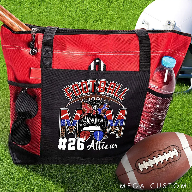 Personalized Football Mom Tote Bag with Custom Name and Number  