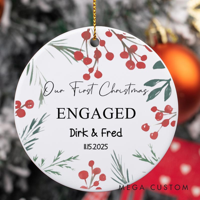 Personalized Our First Christmas Engaged Ornament with Berry Couple Engagement Christmas Ornament for Him Her