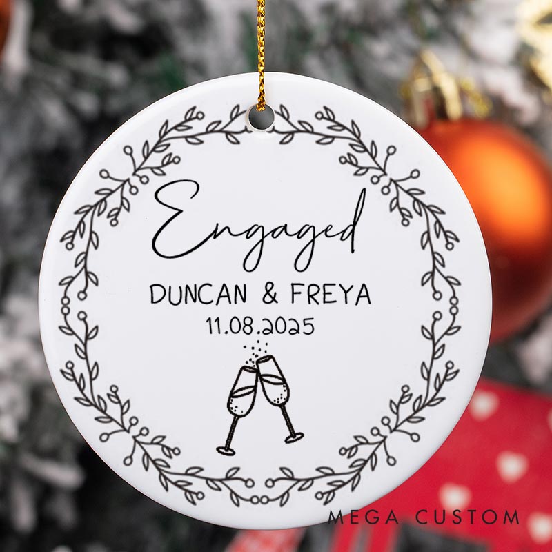 Personalized Couple Engaged Christmas Ornament with Champagne Couple Engagement Christmas Ornament for Him Her