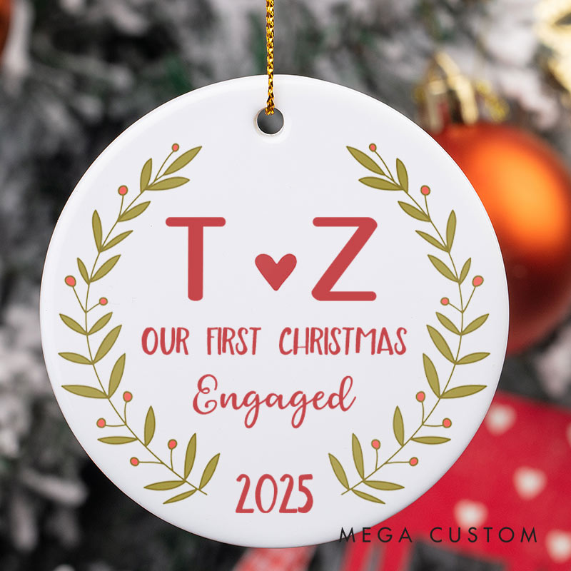 Personalized Our First Christmas Engaged Ornament Couple Engagement Christmas Ornament for Him Her Xmas Decor Ornament