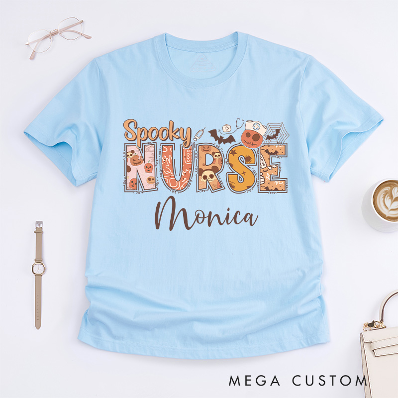 Personalized Nurse T-Shirts Spooky Nurse Fashion Design T-Shirts Nurse Halloween Gifts