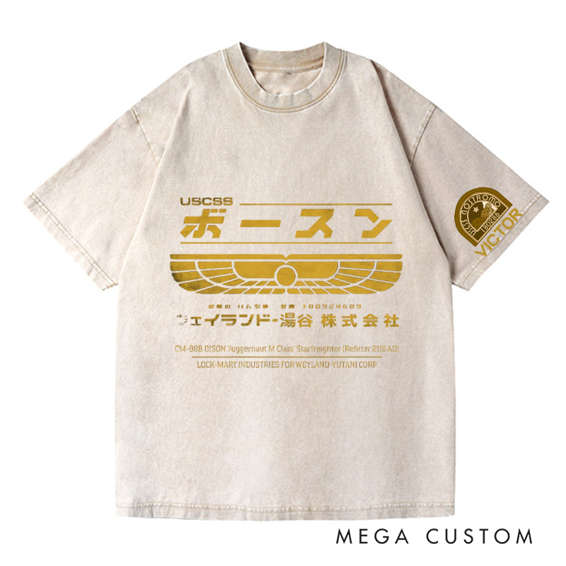 Personalized Japanese Alien Washed T-Shirts Sci-fi Movie Horror Halloween Space Opera Tshirt for Movie TV Show Lovers