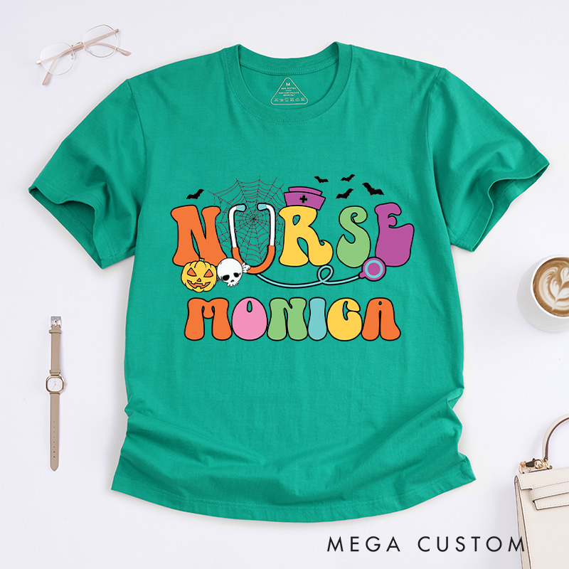 Personalized Nurse T-Shirts Colorful Nurse Fashion Design T-Shirts Nurse Halloween Gifts