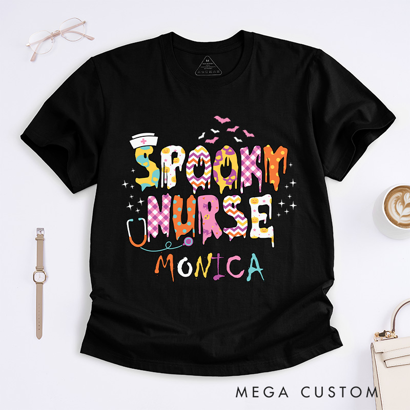 Personalized Nurse T-Shirts Spooky Nurse Fashion Design T-Shirts Nurse Halloween Gifts