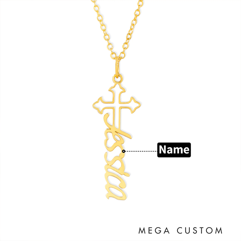 Personalized Holy Cross Necklace with Name Dainty Jewelry Christian Gift Birthday Gift Anniversary Gift for Women