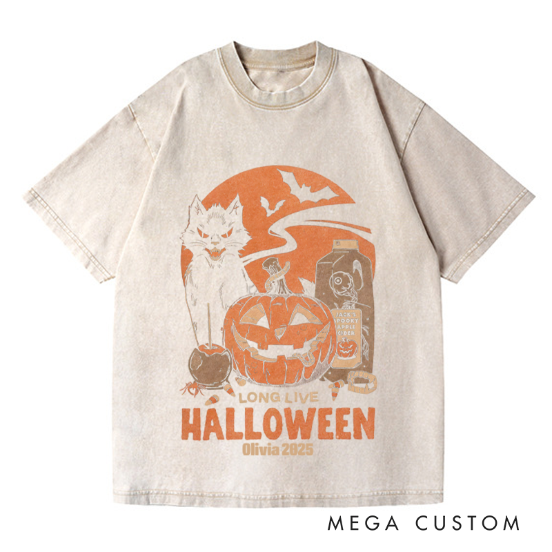 Personalized Retro Long Live Halloween Horror Movie Washed T-Shirts Horror Spooky Movies Tshirt Film Fan Shirt Halloween