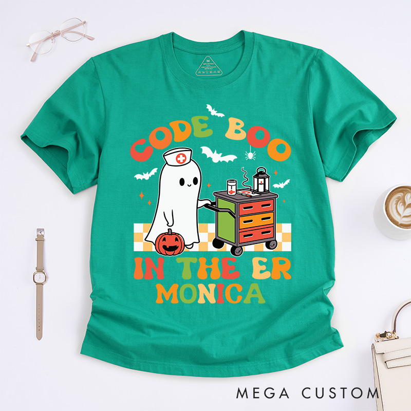 Personalized Nurse T-Shirts Code Boo in the ER Fashion Design T-Shirts Nurse Halloween Gifts