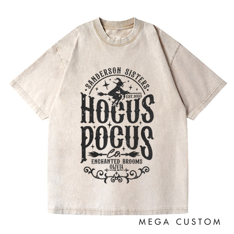 Personalized Retro Witch Broom Horror Movie Washed T-Shirts Horror Spooky Movies Tshirt Film Fan Shirt Halloween