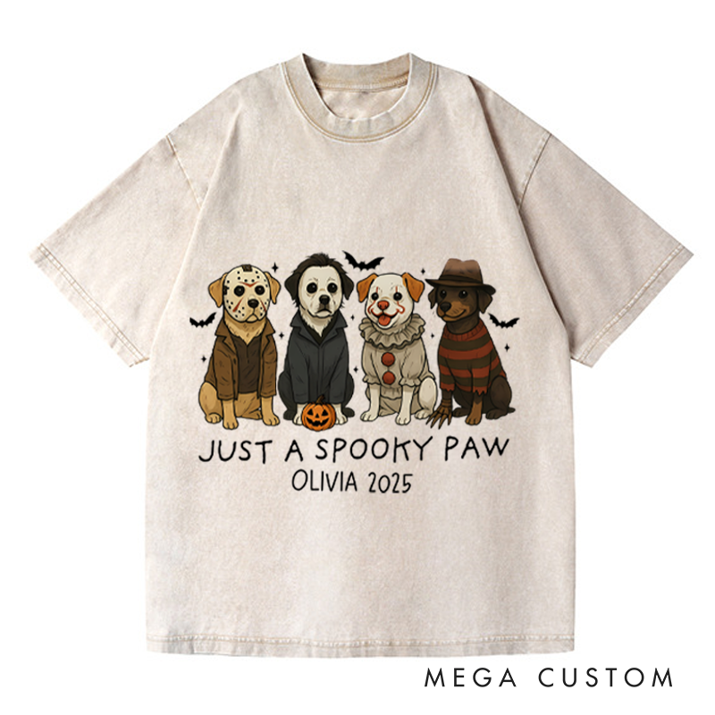 Personalized Retro Just a Spooky Paw Horror Movie Washed T-Shirts Horror Spooky Movies Tshirt Film Fan Shirt Halloween