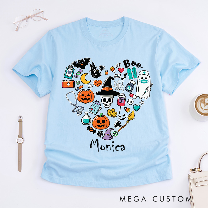 Personalized Nurse T-Shirts Spooky Heart Fashion Design T-Shirts Nurse Halloween Gifts