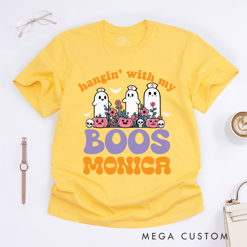 Personalized Nurse T-Shirts Hangin' with My Boos Design T-Shirts Nurse Halloween Gifts