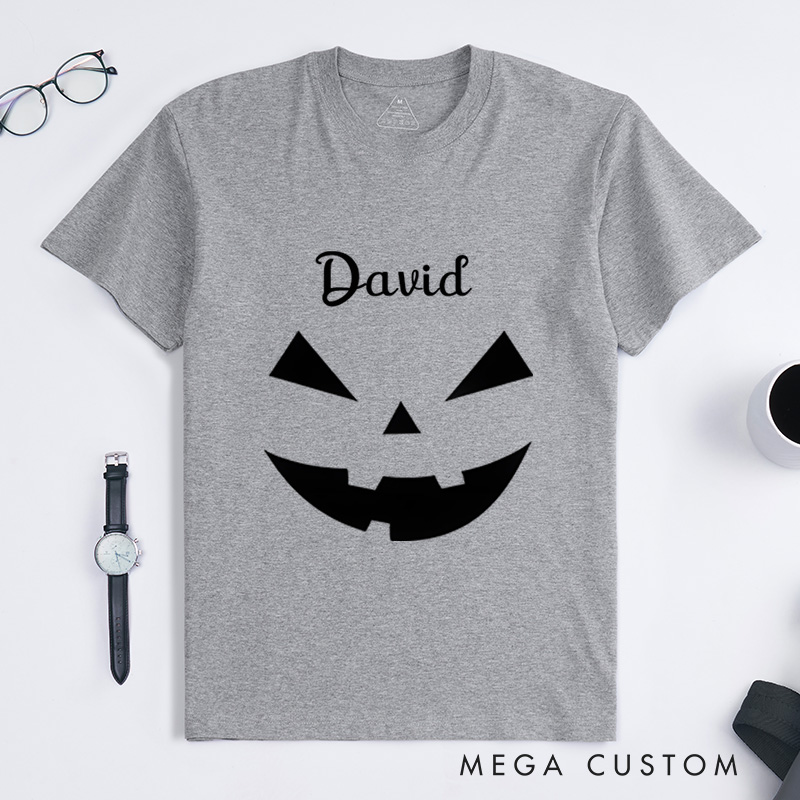 Personalized Jack-O-Lantern Face Halloween T-Shirt Perfect for Adding a Spooky and Festive Vibe T-Shirt