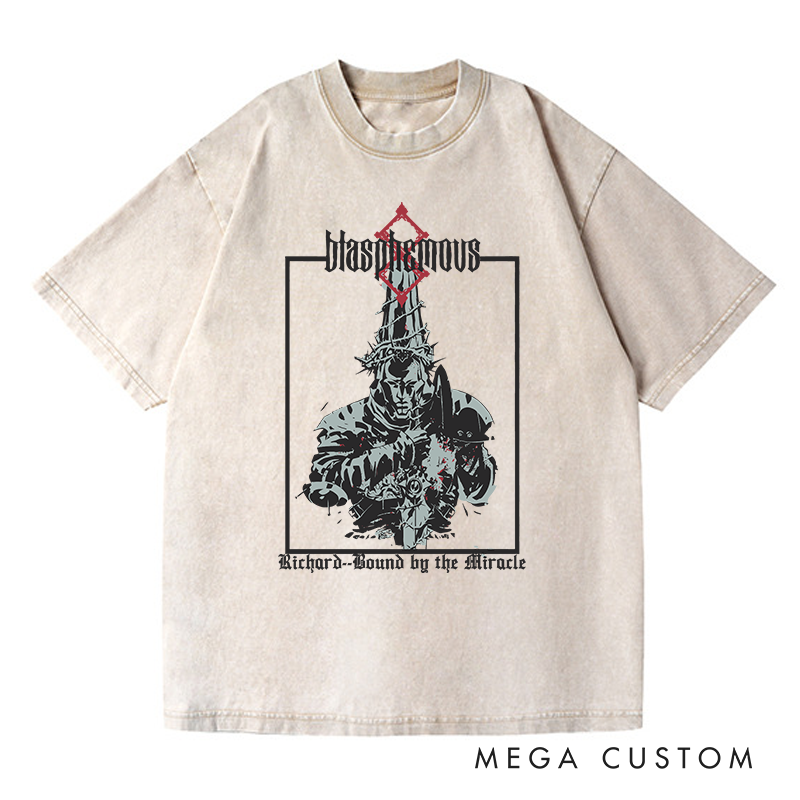 Personalized Blasphemous Gothic Game Washed T-Shirts Video Game Tshirt Nightmare Hunter Shirt Halloween