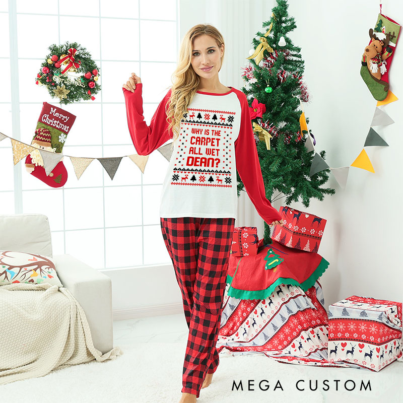 Personalized Why is The Carpet All Wet and I Don’t Know Xmas Pajamas Couple Christmas Matching Pjs for Husband Wife Boyfriend Girlfriend