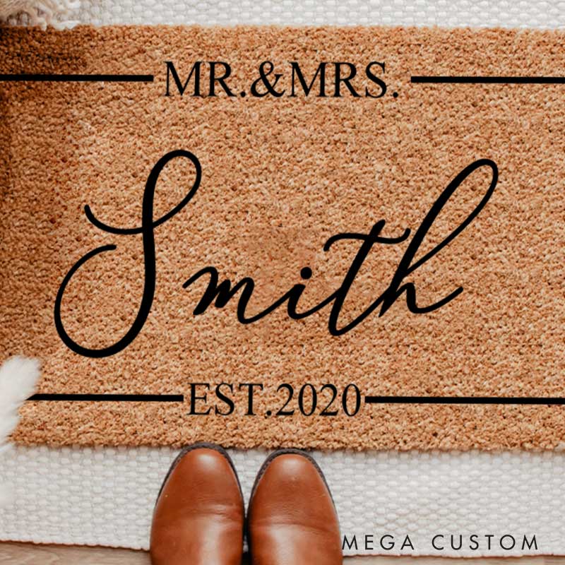 Personalized Family Last Name Doormat Couple 5th Anniversary Door Mats Gift for Husband Wife