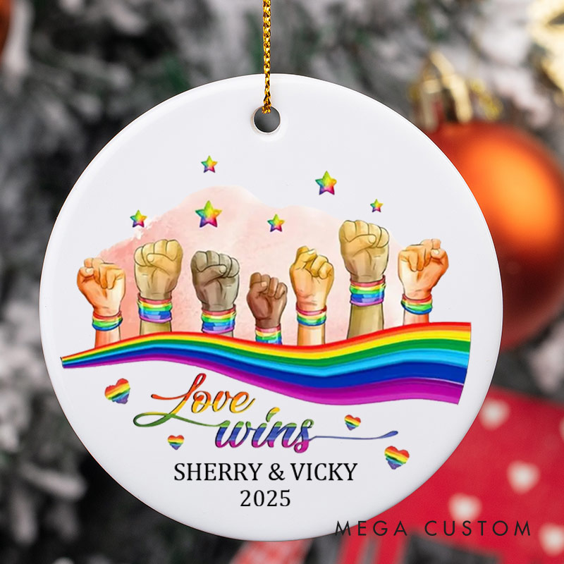 Personalized Love Wins Pride Ornament LGBTQ Lesbian Gay Christmas Ornament LGBTQA+ Xmas Decor for Him Her