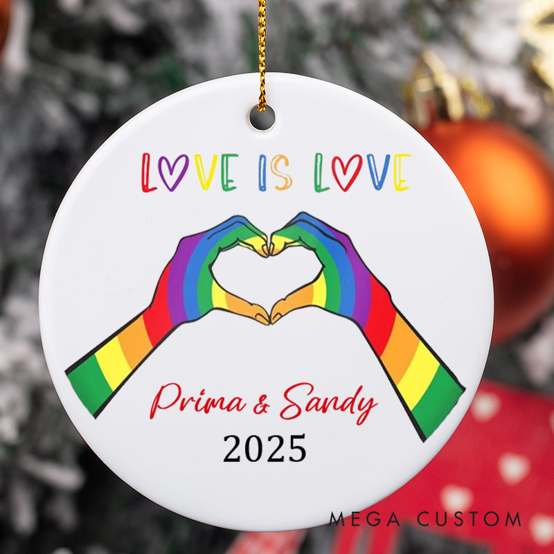 Personalized Love is Love Rainbow Ornament LGBTQ Lesbian Gay Heart Christmas Ornament LGBTQA+ Xmas Decor for Him Her