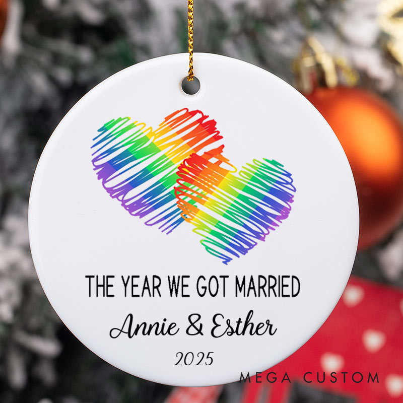 Personalized The Year We Got Married Rainbow Heart Ornament LGBTQ Lesbian Gay Married Ornament LGBTQA+ Christmas Ornament
