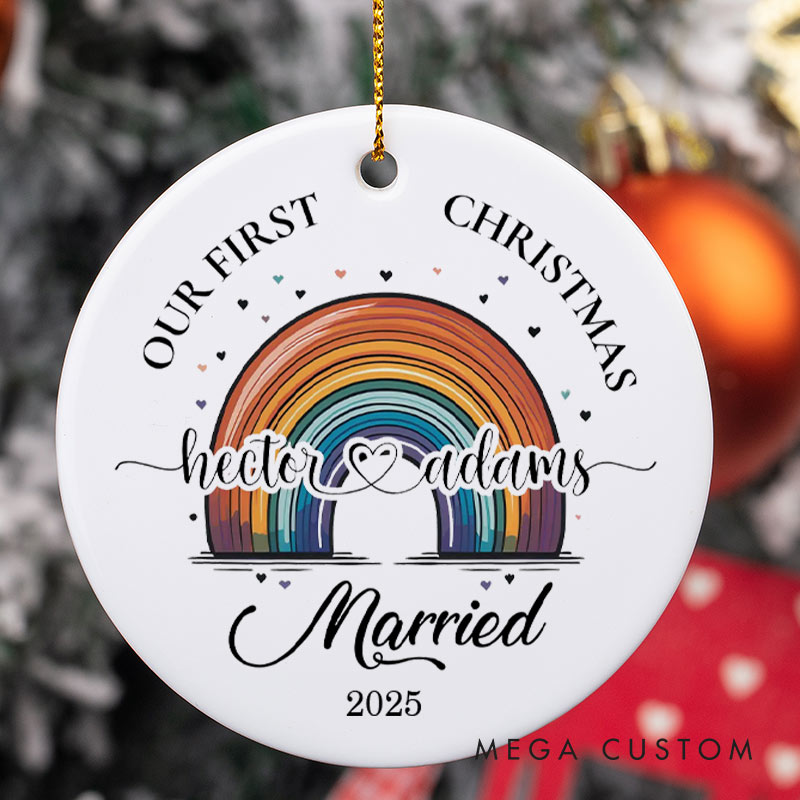 Personalized Our First Christmas Married Rainbow Ornament LGBTQ Married Ornament for Lesbian Gay LGBTQA+ Christmas Ornament