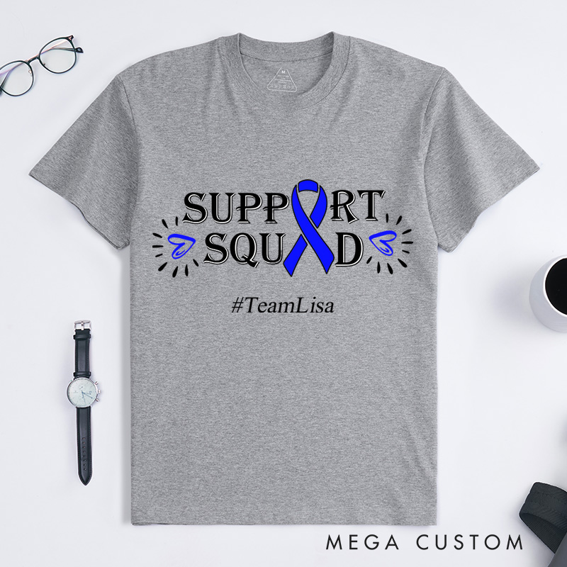 Personalized Colon Cancer Support Squad And Warrior Dark Blue Ribbon T-Shirt