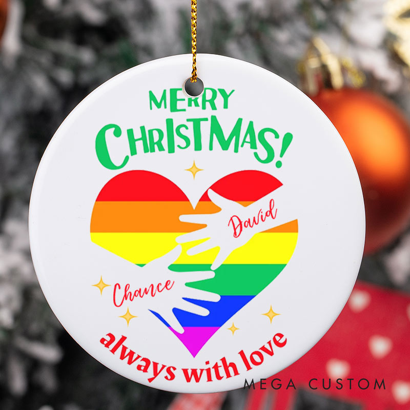 Personalized LGBTQ Christmas Ornament Merry Gay Lesbian Christmas Rainbow Heart Ornament LGBTQ Ornament for Her Him