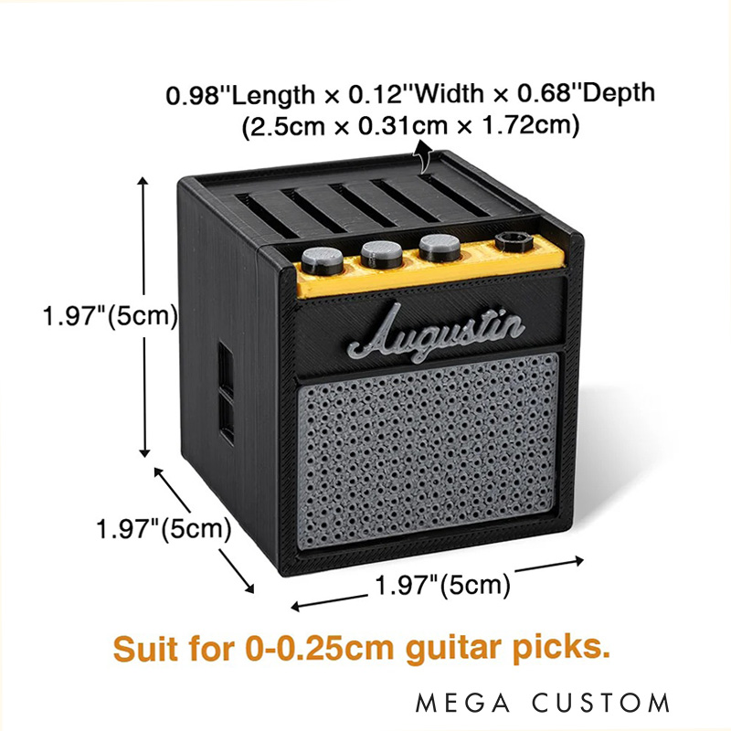 Personalized 3D Printing Retro Guitar Amp Shape Guitar Picks Holder Plectrum Storage Box with Name Birthday Gift for Musician Guitar Player