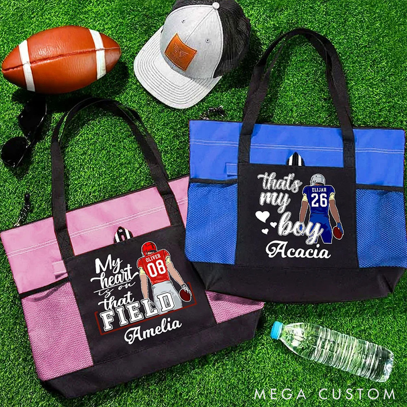 Personalized American Football Mom Tote Bag with Custom Name and Number, Show Your Pride Everywhere You Go