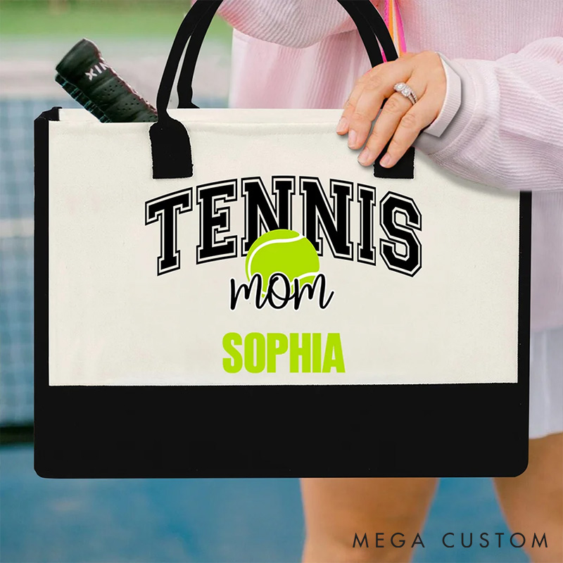 Personalized Baskteball Mom Sports Canvas Tote Bag with Custom Name, Carry Your Pride in Style