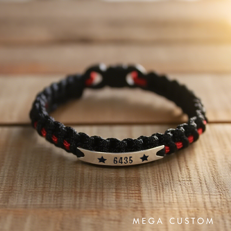 Personalized Thin Red Line Paracord Bracelet with Star Accents Gift for Firefighters