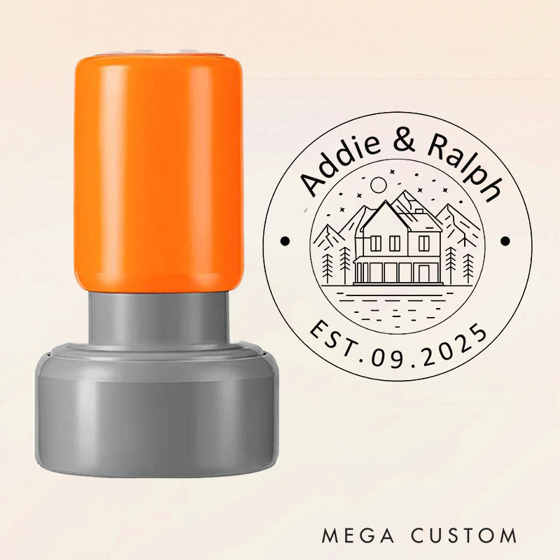 Personalized Housewarming Stamp Mountain Home Design Custom Names Established Date Decorative Stamp for New Homeowners Housewarming Gifts