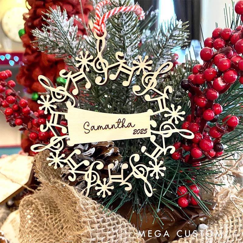 Personalized Wooden Musical Wreath Christmas Ornament Musician Gift Music Ornament Music Note Ornament Treble Clef Ornament Music Teacher Gift