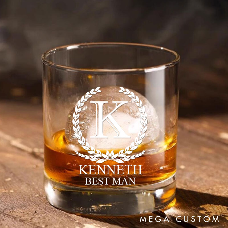 Personalized Groomsman Whiskey Glasses Groom Bachelor Party Whiskey Glasses Laurel Wreath Glasses Cup Best Man Groomsmen Proposal Cup 