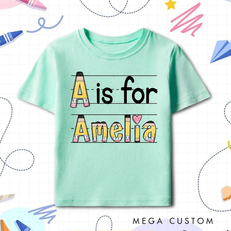 Personalized Name Pencil Toddler T-Shirt Kids Back To School Gift Kids Shirt Pencil Design
