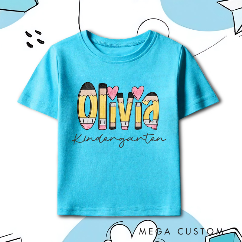 Personalized Name and Grade Pencil Toddler T-Shirt Kids Back To School Gift Kids Shirt Pencil Name Design
