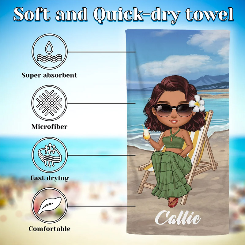 Personalized Sky Blue Sunset Cartoon Quick Dry Oversized Microfiber Beach Towel with Name Summer Travel Essentials Birthday Gift for Family Friends