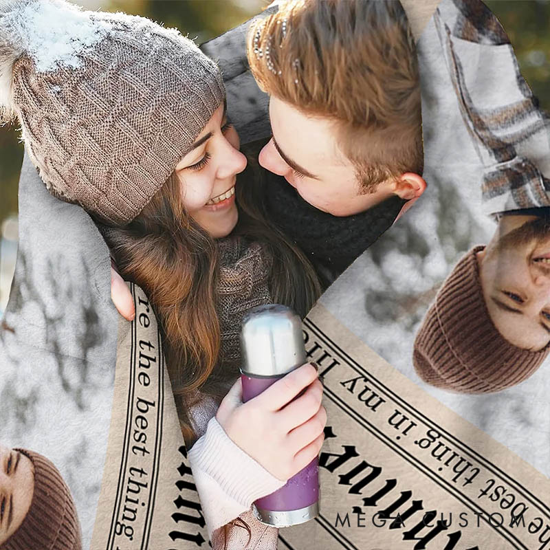 Personalized Couple Times Poster Design Photo Blanket with Text and Name Newlywed Wedding Newspaper Blanket Anniversary Gift for Husband Wife BF GF