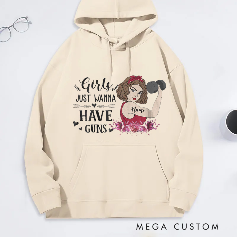 Personalized Fitness Classic Hoodies with Girls Just Wanna Have Guns for Fitness Enthusiasts Bodybuilders and Gym Lovers