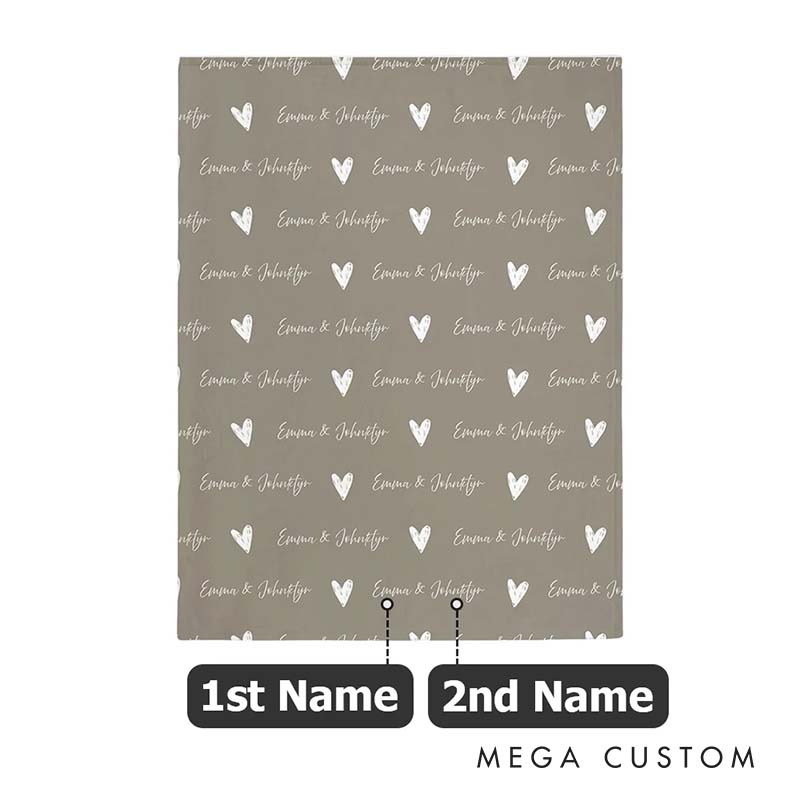 Personalized Couple Love Heart Double Names Initials Blanket Newlywed Multicolor Blanket Valentine's Day Gift for Husband Wife Boyfriend Girlfriend