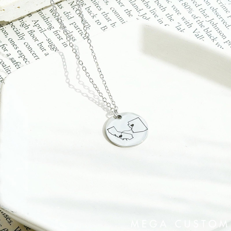 Personalized Circular Map Pendant Necklace Travel Destination Gift for Travel Lovers