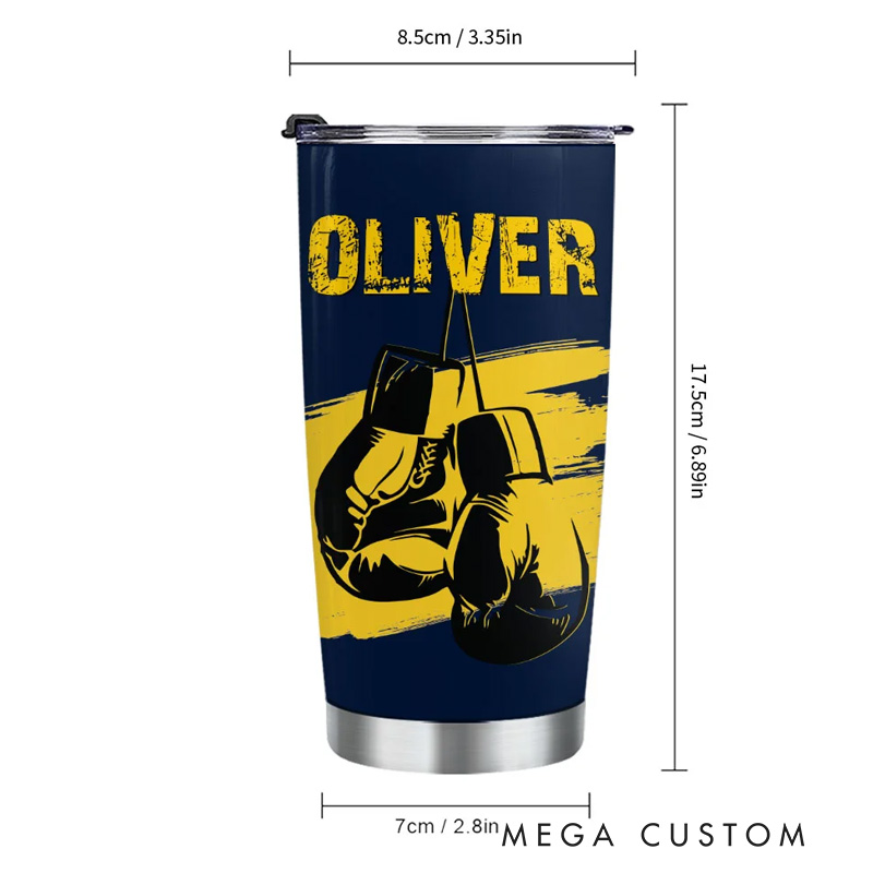 Personalized Fitness Tumbler Multicolour Boxing Glove 20oz Insulated Name Tumbler with Lid and Straw Birthday Gift for Sports Gym Boxing Lovers