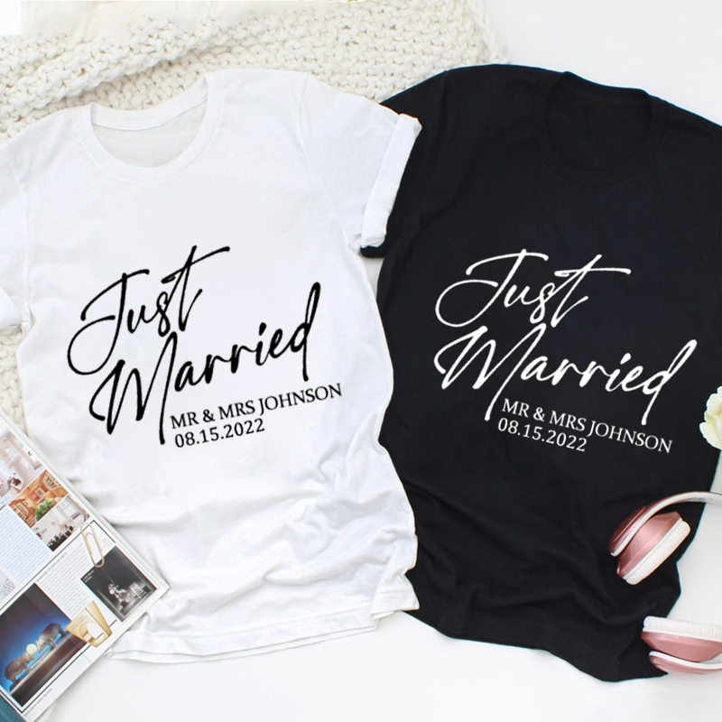 Personalized Modern Just Married Newlyweds Wedding Couple Classic T-Shirt