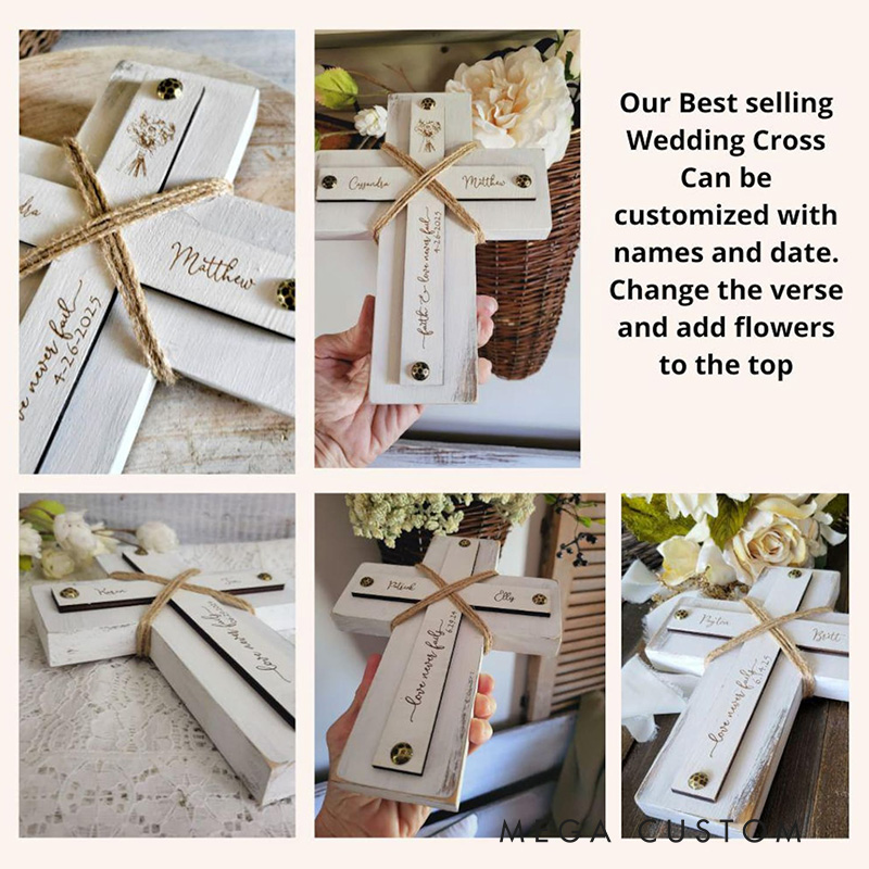 Personalized Love Never Fails Wood Wall Cross with Name Home Decor Wedding Gift Religious Gift 