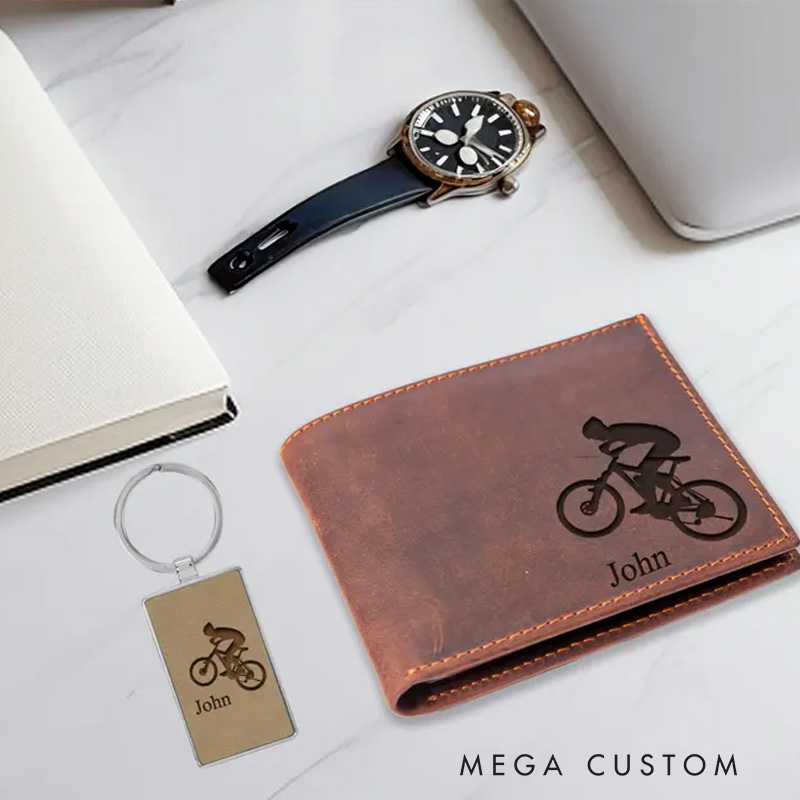 Personalized Ride a Bike Wallet Sports Wallet Engraved Men Wallet Bicycle Wallet Gift for Men Bicyclist