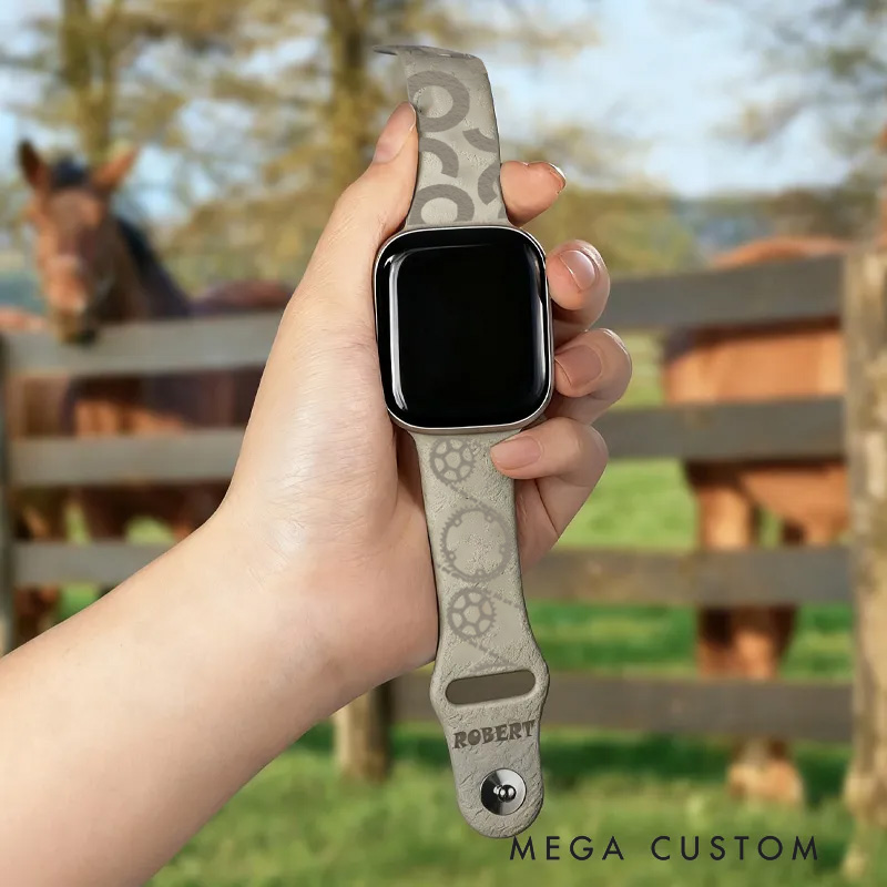 Personalized Bicycle Silhouette Avatar Silicone Multicolor Watch Band for Apple with Engraved Name Birthday Anniversary Gift for Riding Lovers