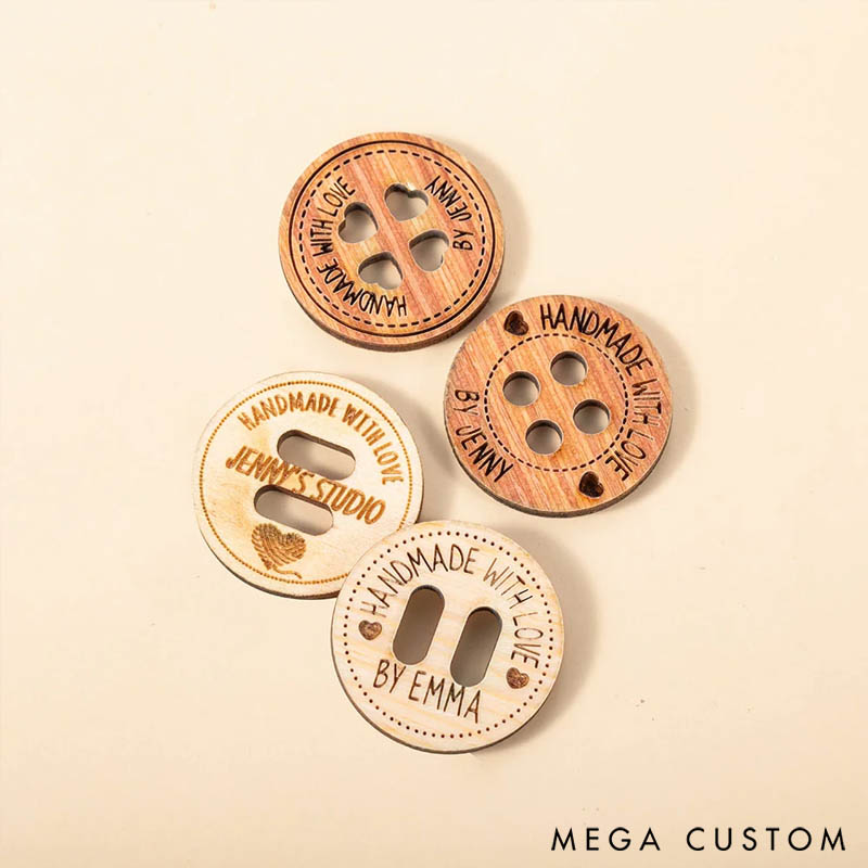 Personalized Handmade with Love Wooden Buttons Set of 10 Clothing Labels Gift for Mother Grandma Knitting Crocheting Lovers