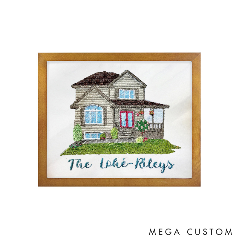 Personalized Embroidered House Photo Frame with Family Name Home Decor Wedding Housewarming Christmas Gift for Family Friends